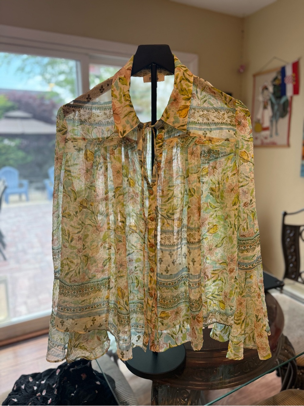 Fate Sheer Floral Button-Front Women's Blouse in Multi-Color